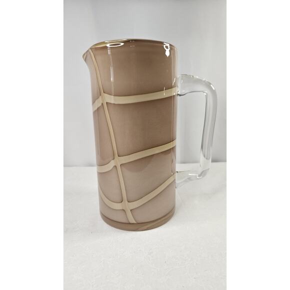 Vintage MCM Hand Blown Glass Pitcher w Handle Nude w Cream Swirls Glass Art - Picture 3 of 9